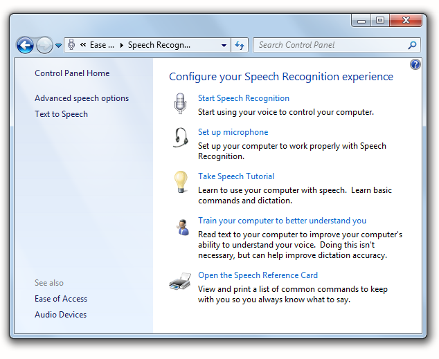 The Speech Recognition Control Panel