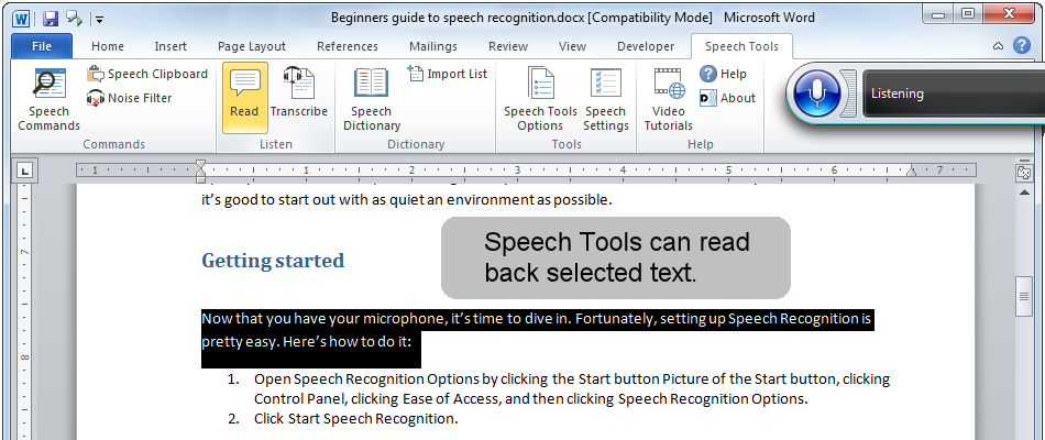 Use Speech Tools Read feature for proofing your documents.