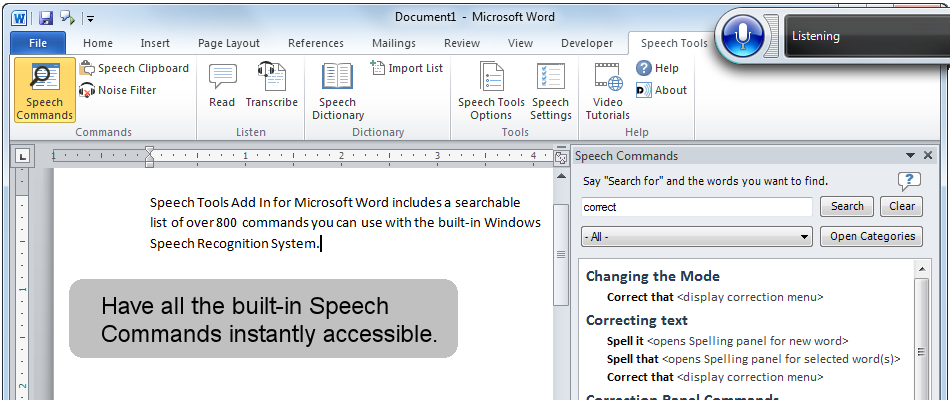 Have all the Windows Speech Recognition commands instantly accessible.