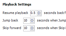 Resume playback slightly ahead of the last pause point.